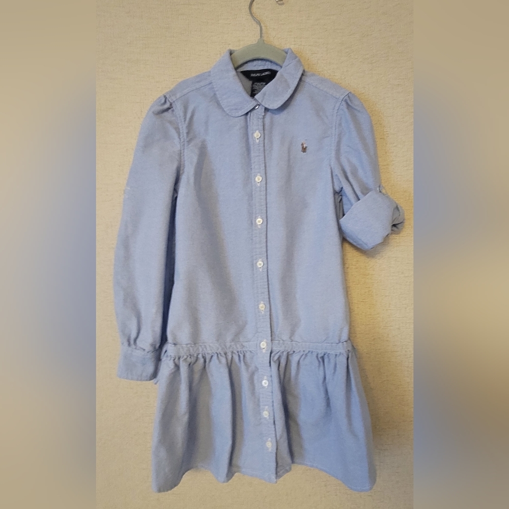 Ralph Lauren Pony Polo Girls Dress Size 6X Blue Cotton Chambray Shirt